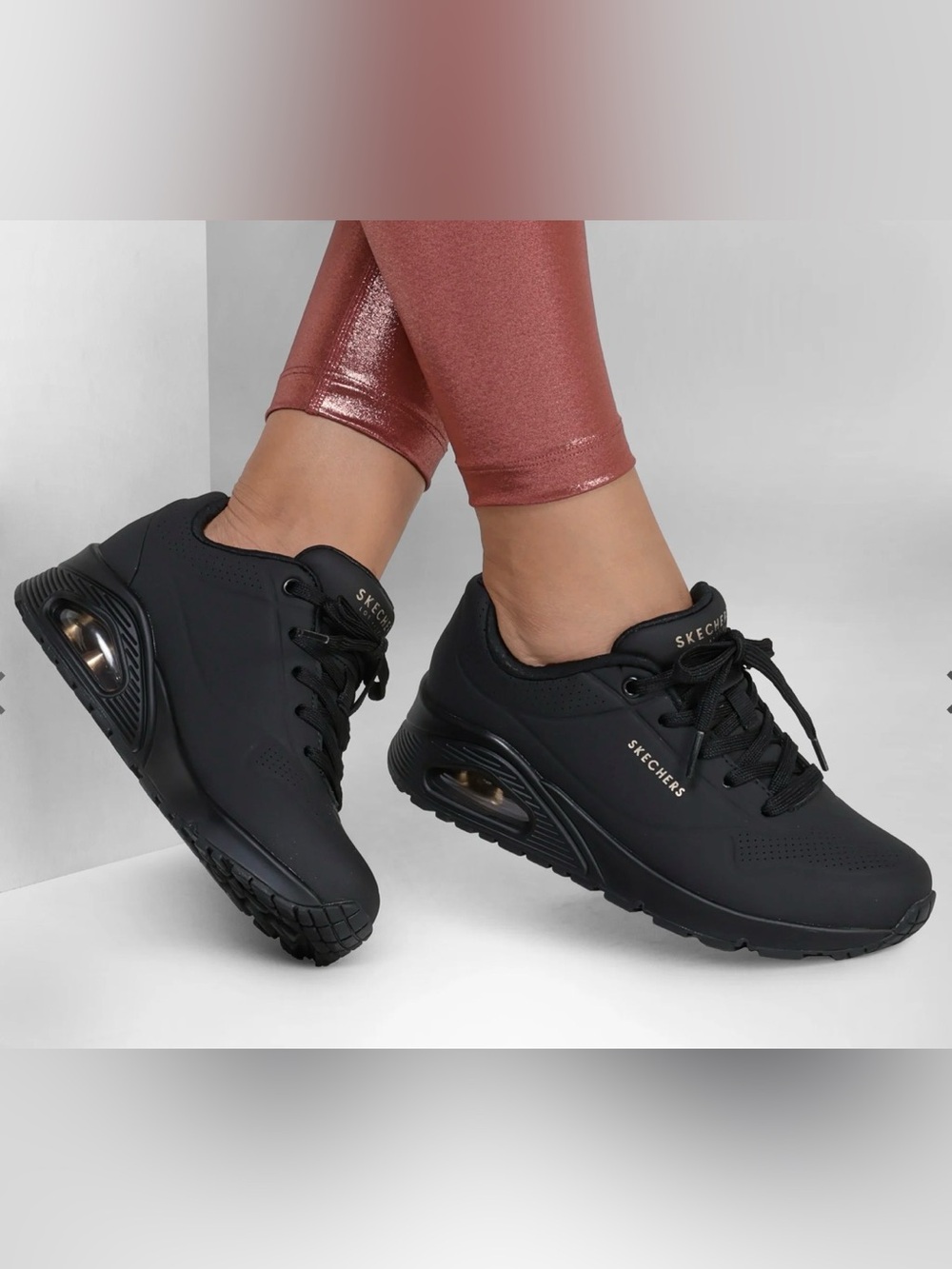 Skechers Women’s UNO - Stand on Air Sz 7 37 Black lace up Sneakers New